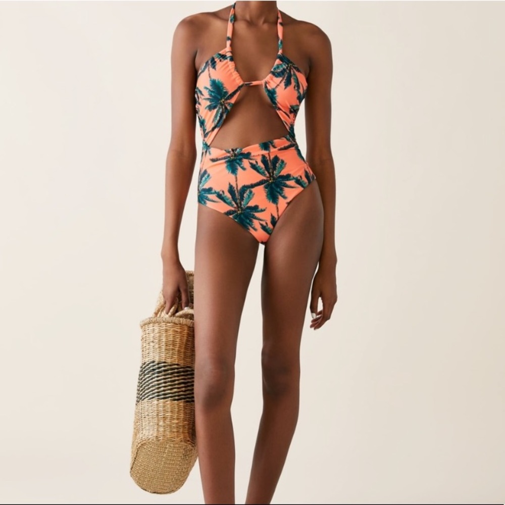 Zara Orange Palm Printed One Piece Swimsuit
